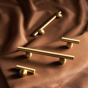 Pure Brass Gold Round Bar Cabinet Pulls for Wardrobe Doors