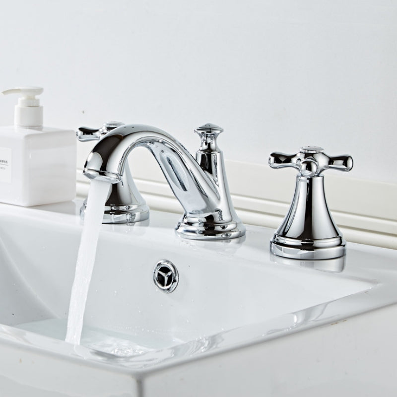 Curved Spout Two-Handle 3-Hole Widespread Bathroom Sink Faucet