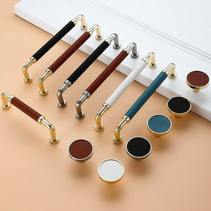Leather Wrapped Brass Cabinet Pulls and Knobs