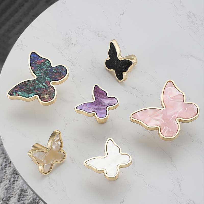 Butterfly Cabinet Knobs with Colored Insets