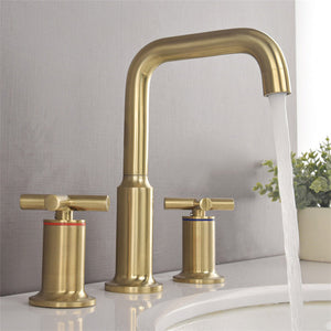 Three Hole Brushed Gold Widespread Waterfall Bathroom Faucet