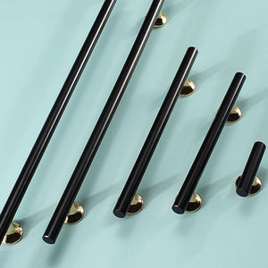 Black Round Bar Cabinet Pulls with Gold-Tone Posts