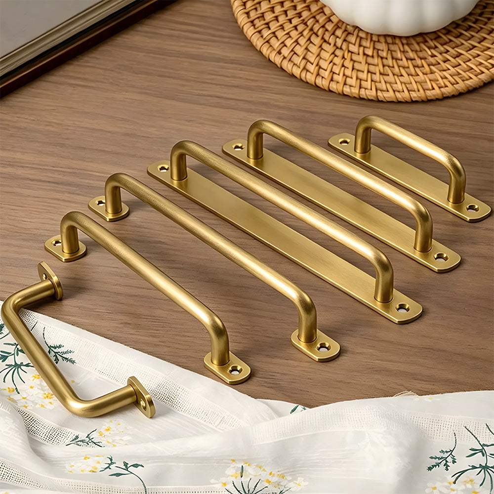 Gold Brass Surface-Mount Cabinet Handles with Backplate Options