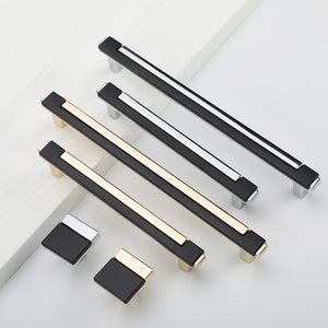Two-Tone Rectangular Cabinet Pulls with Matching Square Knobs