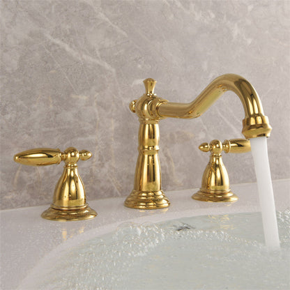 Double Handle Vintage Brass Bathroom Faucets For 3 Hole Sink