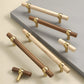 Wood and Brass Round Bar Cabinet Handles and Drawer Pulls