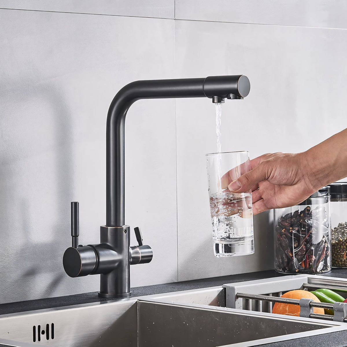 Selma Three-Way Kitchen Faucet with Filter Tap Reverse Osmosis Filters Compatible
