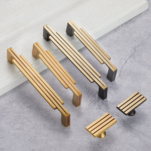 Ribbed Brass Cabinet Handles and Matching Knobs