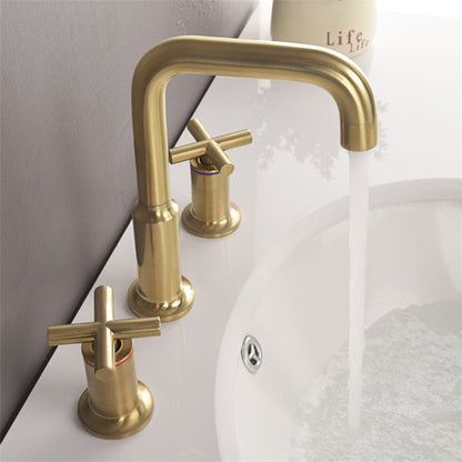 Carvella Modern High-Arc Gooseneck Two-Handle 3-Hole Widespread Bathroom Sink Faucet