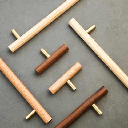Wood and Brass Cabinet Pulls for Cabinets and Drawers