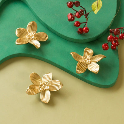 Large Solid Brass Flower Cabinet Knobs