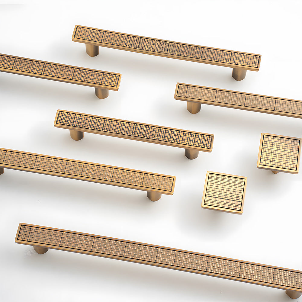 Grid-Textured Cabinet Pulls and Square Knobs