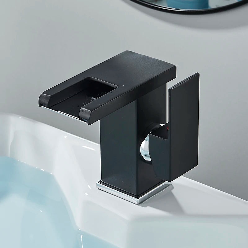 Luminous LED Color Changing Square Waterfall Bathroom Faucet