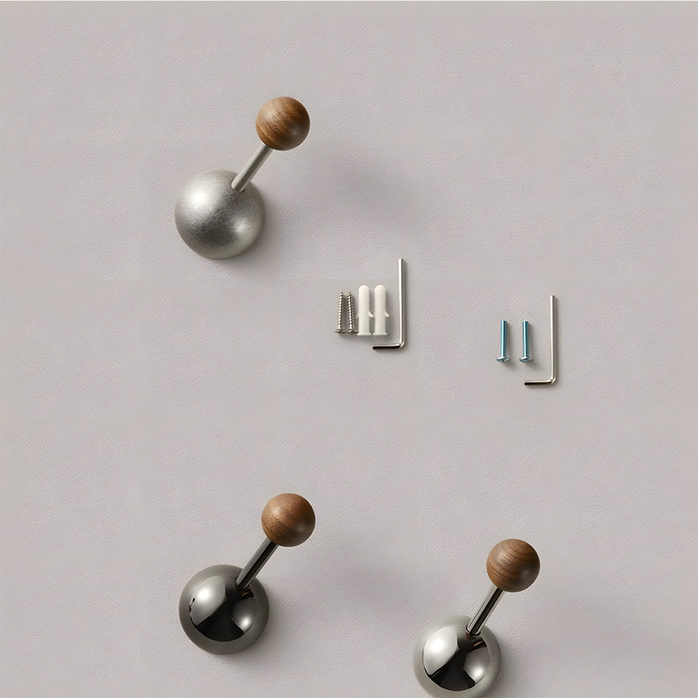 Modern Walnut & Zinc Alloy Cabinet Knobs & Wall Hooks