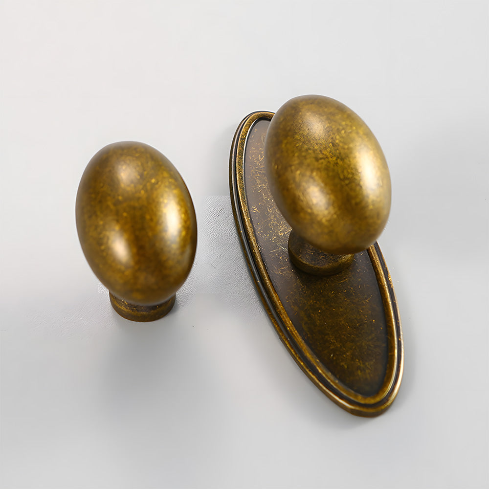Antique  Solid Brass Oval Cabinet Knobs with Backplate