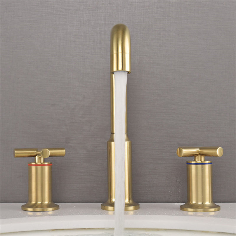 Carvella Modern High-Arc Gooseneck Two-Handle 3-Hole Widespread Bathroom Sink Faucet