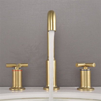 Carvella Modern High-Arc Gooseneck Two-Handle 3-Hole Widespread Bathroom Sink Faucet