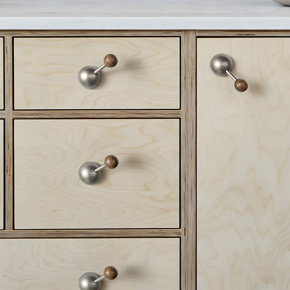 Modern Walnut & Zinc Alloy Cabinet Knobs & Wall Hooks