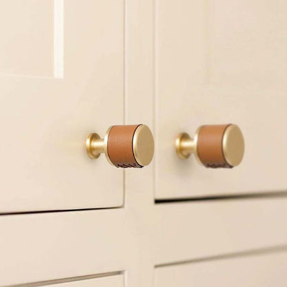 Cowhide Brass Cabinet Pulls and Knobs, Brown / Black Options