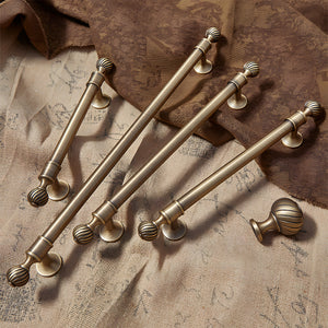 Bronze Ribbed Solid Brass Cabinet Pulls and Matching Knob