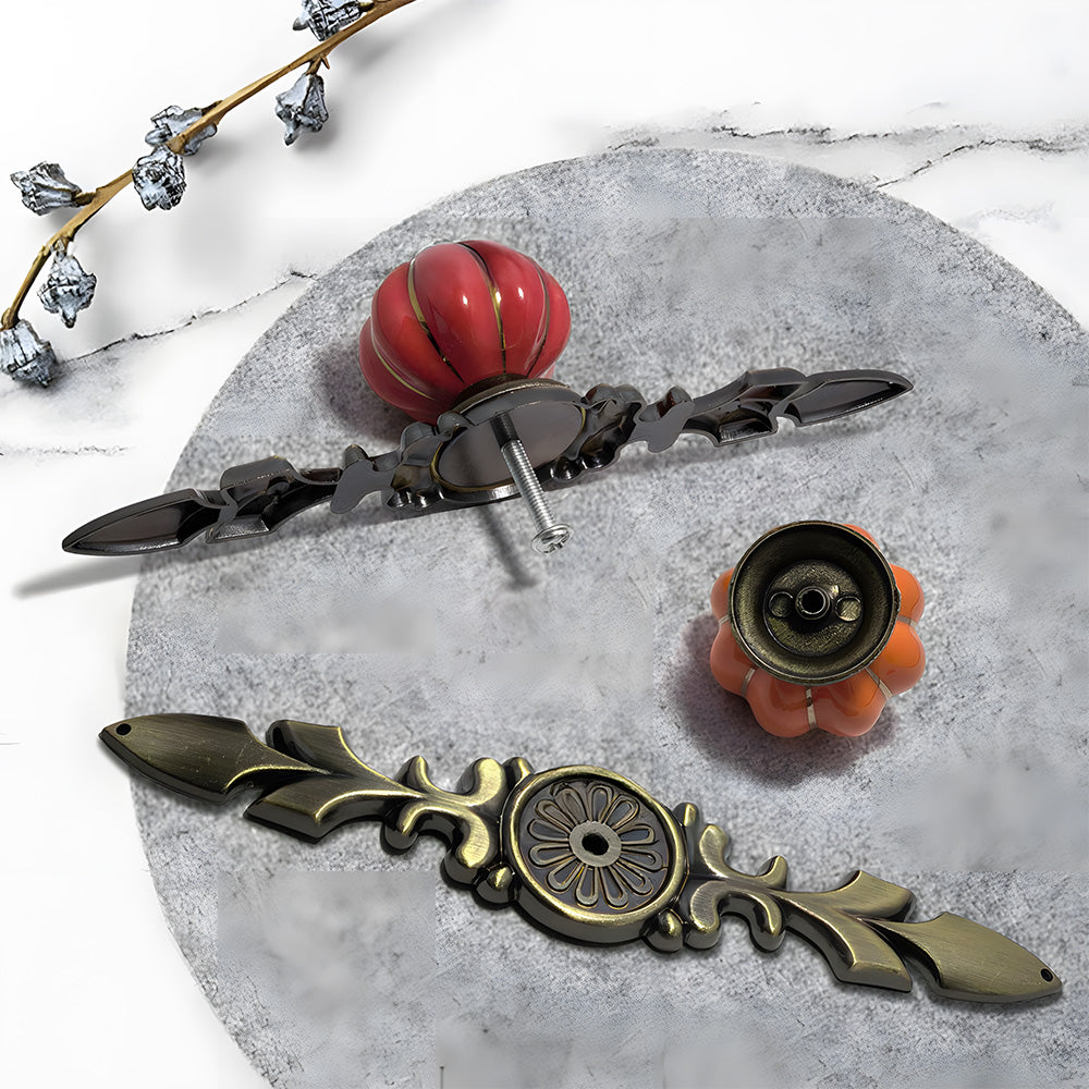 Ceramic Pumpkin Cabinet Knobs with Leaf Backplate