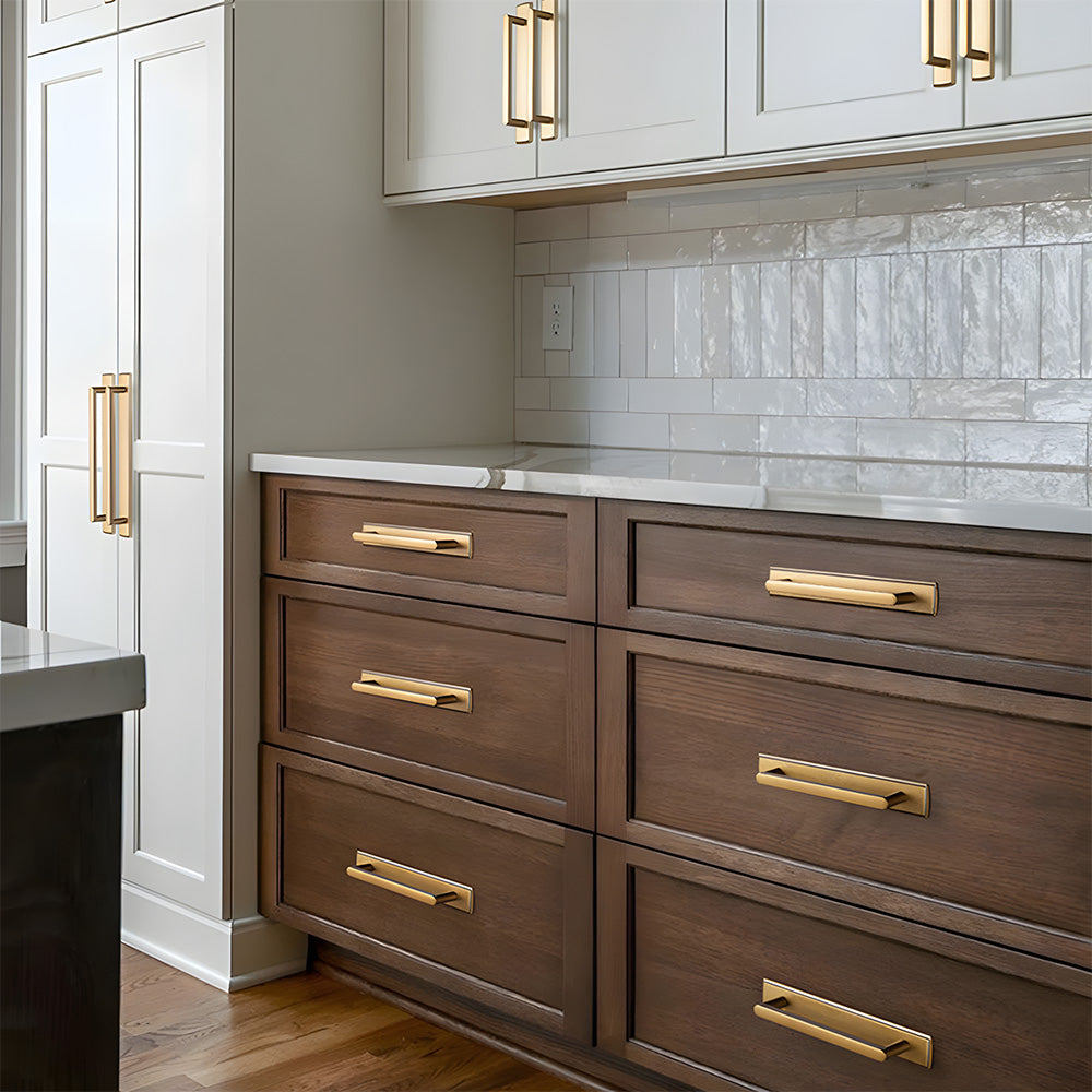 Gold Long Cabinet Pulls with Rectangular Backplate