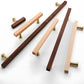 Wood Square Bar Cabinet Handles and Drawer Pulls with Brass Base