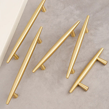 Tapered Solid Brass Cabinet Pulls and Knobs in Gold