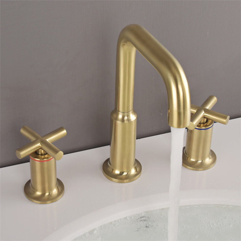 Carvella Modern High-Arc Gooseneck Two-Handle 3-Hole Widespread Bathroom Sink Faucet