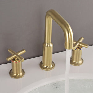 Three Hole Brushed Gold Widespread Waterfall Bathroom Faucet