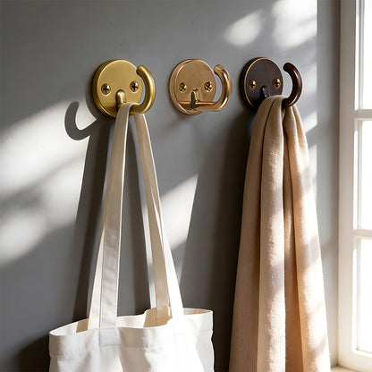 Solid Brass Round-Base Wall Hooks for Coats & Towels