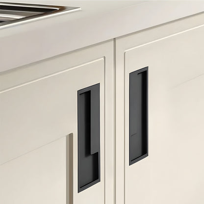 Slotted Recessed Cabinet Pulls in Gold, Black, and Gray