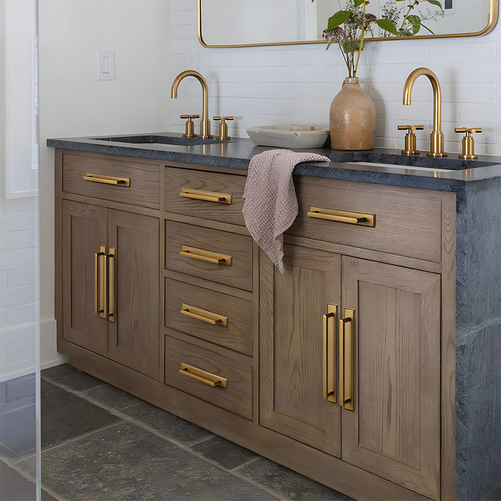 Gold Long Cabinet Pulls with Rectangular Backplate