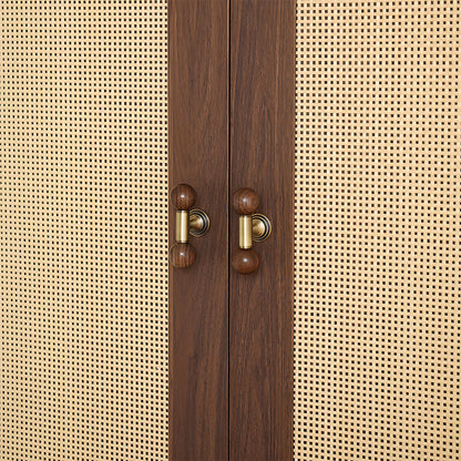 Wooden Round Bar Cabinet Handles with Brass Mounts