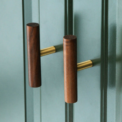 Wood and Brass Cabinet Pulls for Cabinets and Drawers