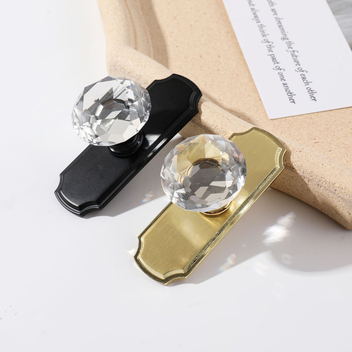 Faceted Crystal Cabinet Knobs with Decorative Backplates