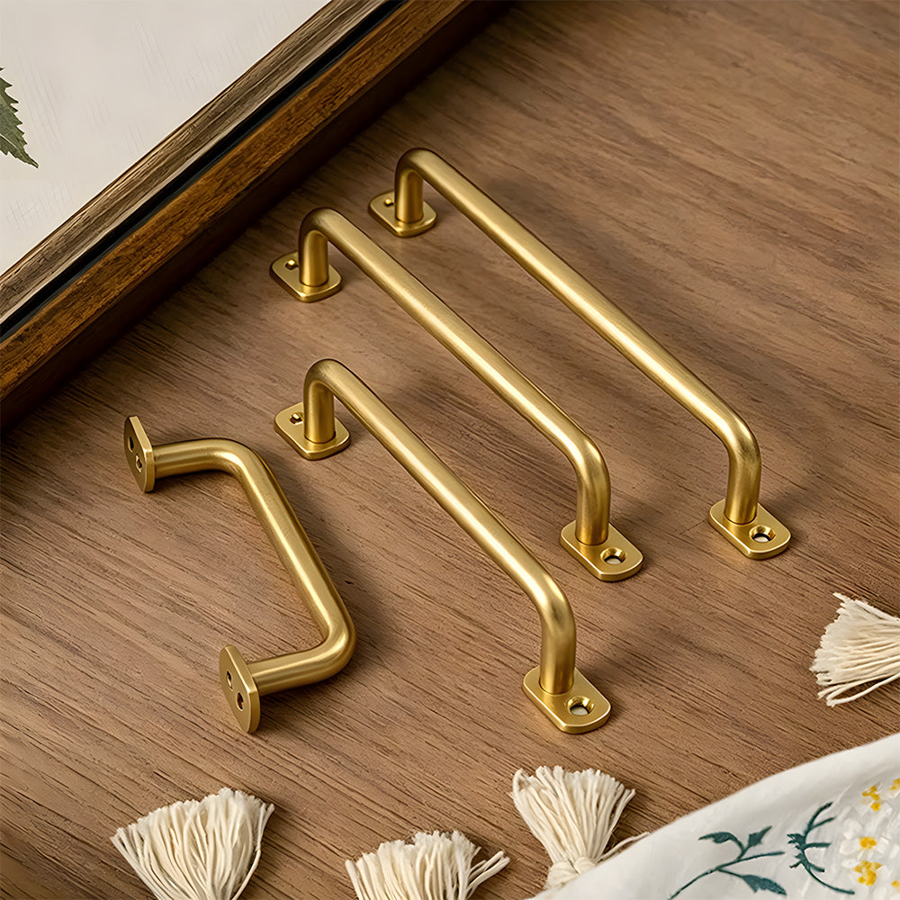 Gold Brass Surface-Mount Cabinet Handles with Backplate Options