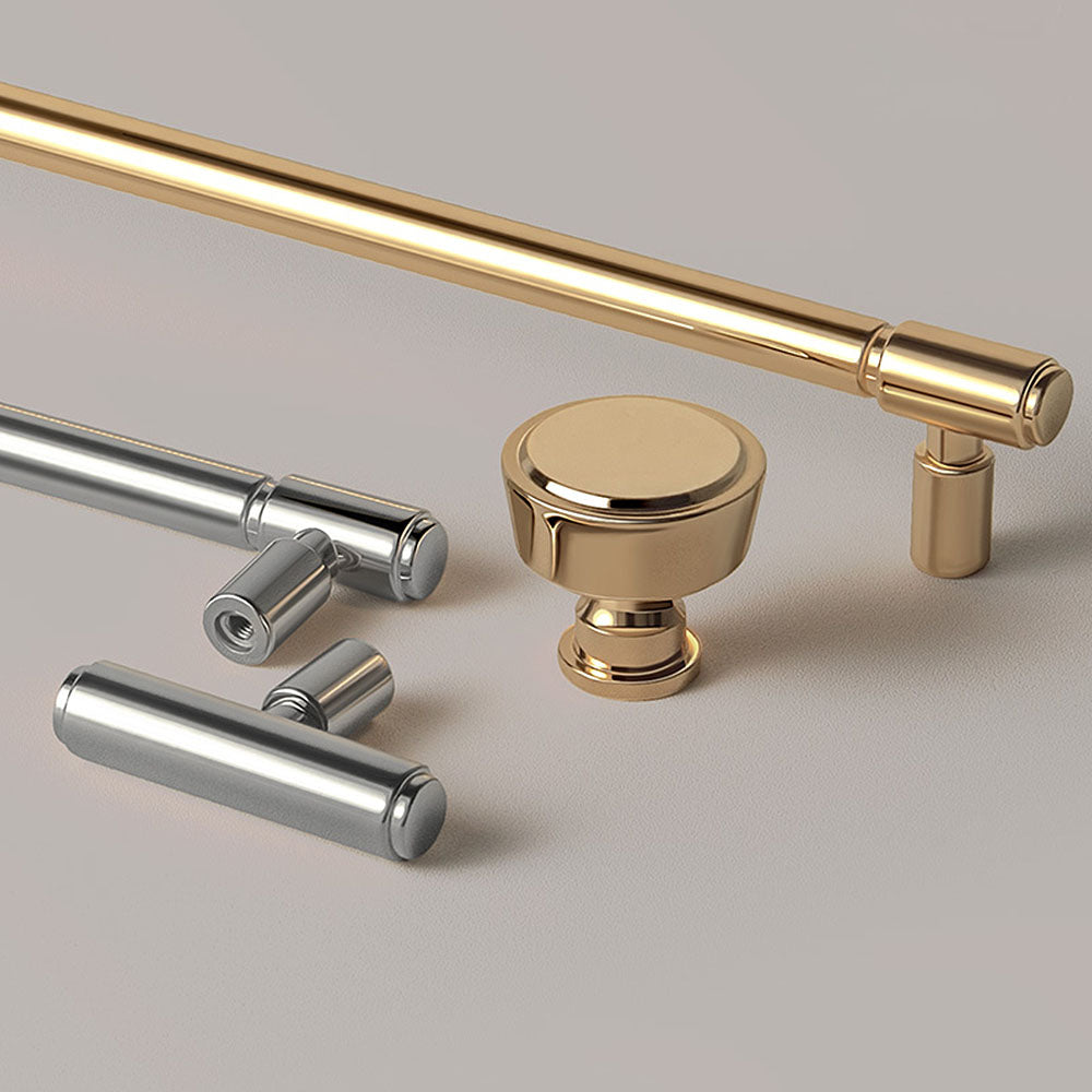 Slim Round T-Bar Cabinet Pulls and Knobs for Wardrobes