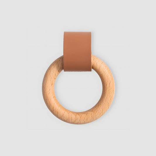 Wood Ring Leather Cabinet and Drawer Knobs