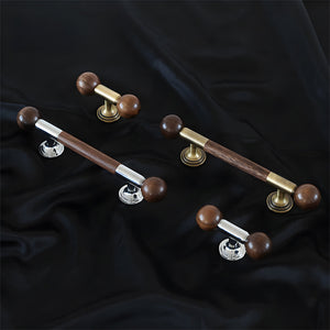 Wooden Round Bar Cabinet Handles with Brass Mounts