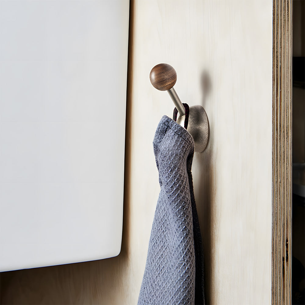 Modern Walnut & Zinc Alloy Cabinet Knobs & Wall Hooks