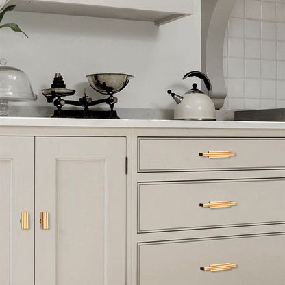 Ribbed Brass Cabinet Handles and Matching Knobs