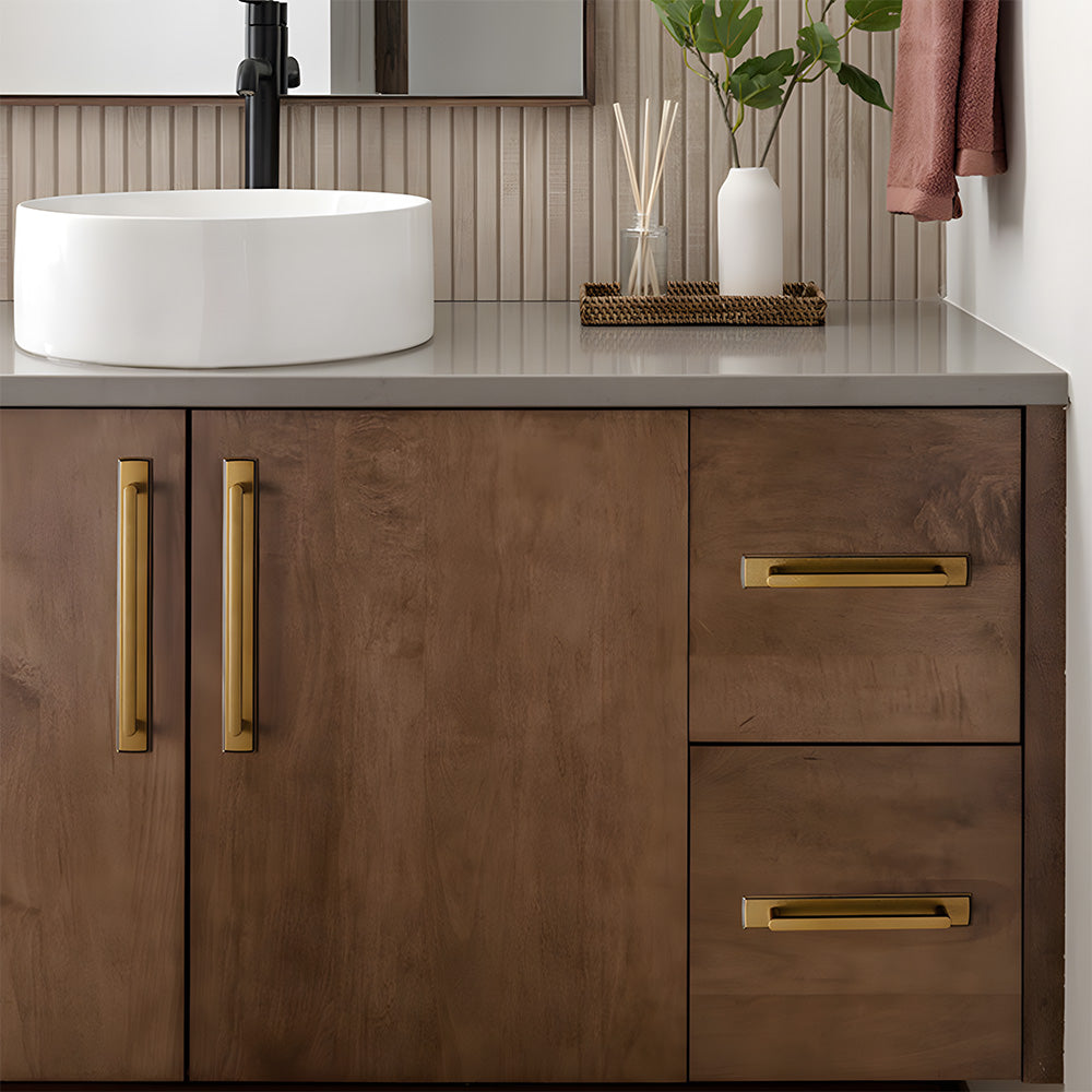Gold Long Cabinet Pulls with Rectangular Backplate