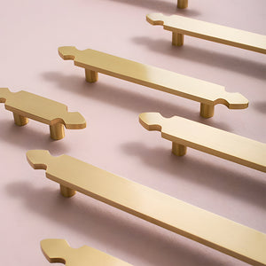 Gold Brass Cabinet Handles with Notched Flat Bar