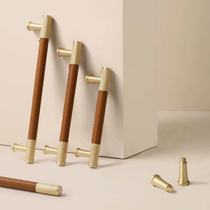 Cowhide Brass Cabinet Pulls and Knobs, Brown / Black Options