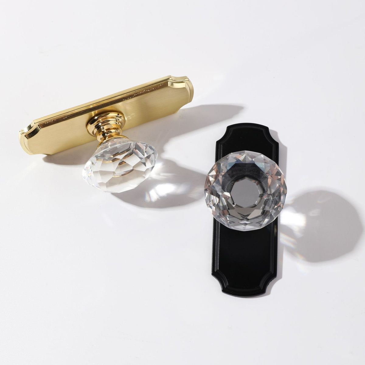 Faceted Crystal Cabinet Knobs with Decorative Backplates