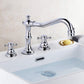 Antique Brass Dual Cross Handles Widespread 3 Hole Bathroom Faucet