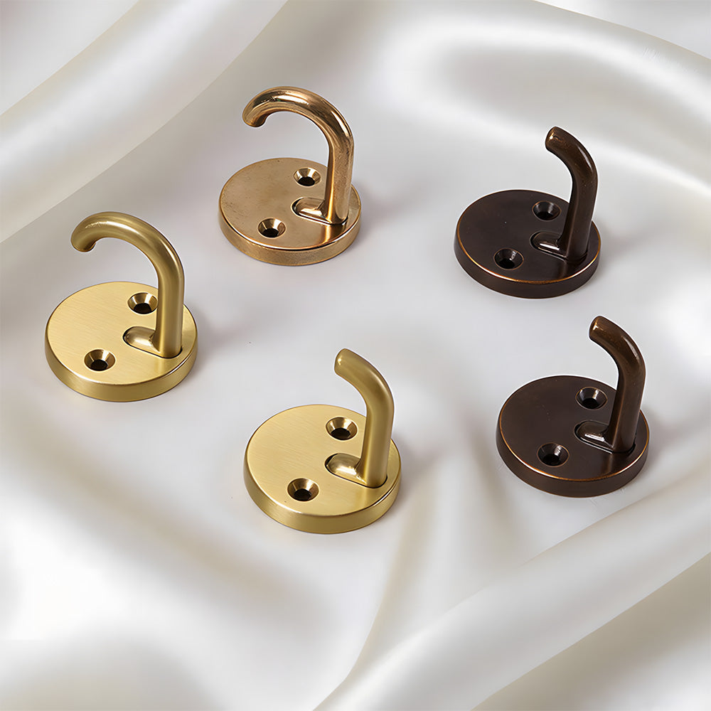 Solid Brass Round-Base Wall Hooks for Coats & Towels