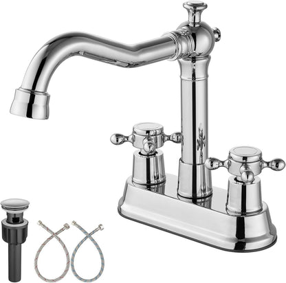 European Antique 3-Hole Bathroom Sink Faucet with Dual Hand Wheel Handles