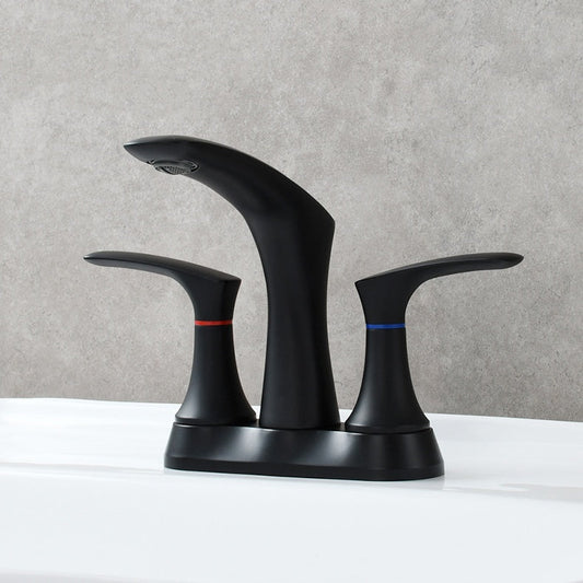 Space-saving modern 3-hole two-handle bathroom faucet